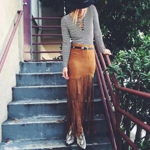 Suede Fringe Maxi Skirt